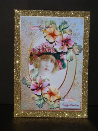 Lady in the Pink Floral Hat Card with Decoupage by Beverly Carmichael