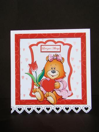 Valentine Girl Bear Card with Decoupage by Beverly Carmichael