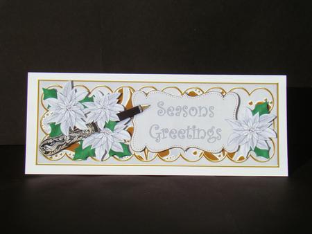 Silver Poinsettia Seasons Greetings Xl Dl Decoupage Topper by Beverly Carmichael