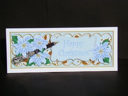Teal Poinsettia Happy Christmas Xl Dl Decoupage Topper by Beverly Carmichael