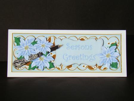Teal Poinsettia Seasons Greetings Xl Dl Decoupage Topper by Beverly Carmichael