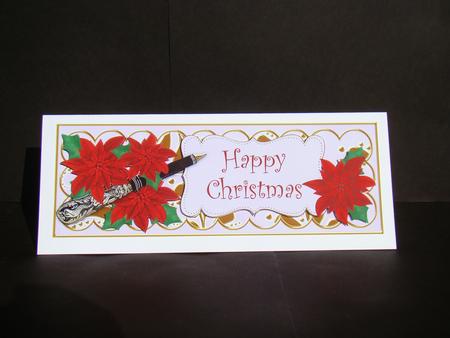 Red Lil Poinsettia Happy Christmas Xl Dl Decoupage Topper by Beverly Carmichael