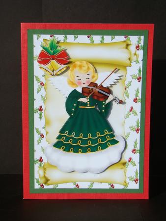 Angel Singing with Violin on a Scroll with Bells by Beverly Carmichael