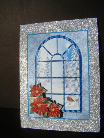 Robin & Poinsettias Winter Window by Beverly Carmichael