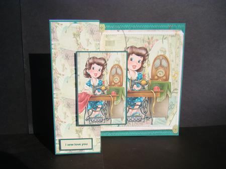 Vintage Seamstress Fold Back Card with Toppers by Beverly Carmichael