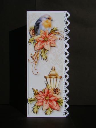 Large Dl Pretty Poinsettias & Robin by Beverly Carmichael