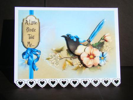 Fairy Wren A5 Decoupage - Blue & Peach - Little Birdie Told by Beverly Carmichael