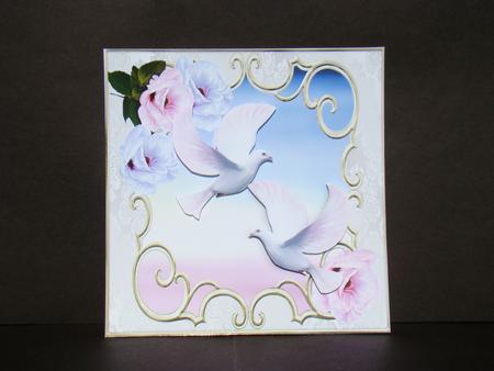 Pretty White Doves with Fantasy Flowers 8x8 by Beverly Carmichael