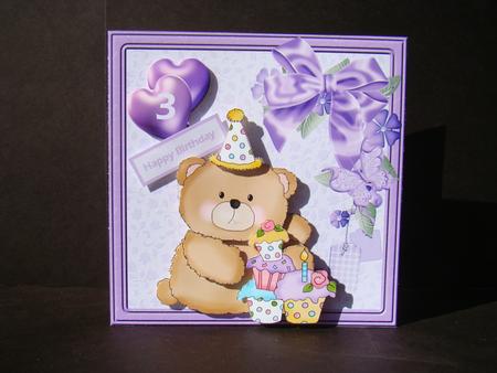 Cup Cake Teddy Bear Card with Decoupage by Beverly Carmichael