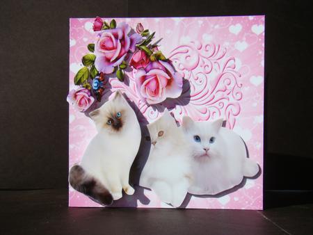 Cute Kitties on a Heart with Roses 8x8 Mini Kit by Beverly Carmichael