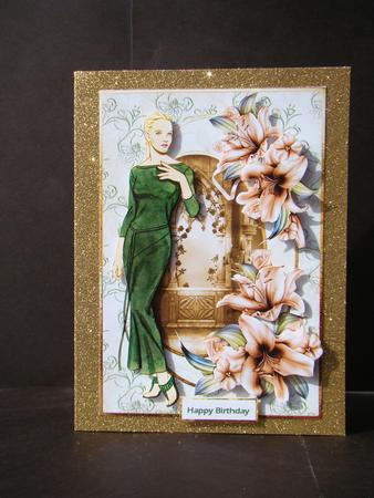 Lady in the Green Dress Card Front with Decoupage by Beverly Carmichael