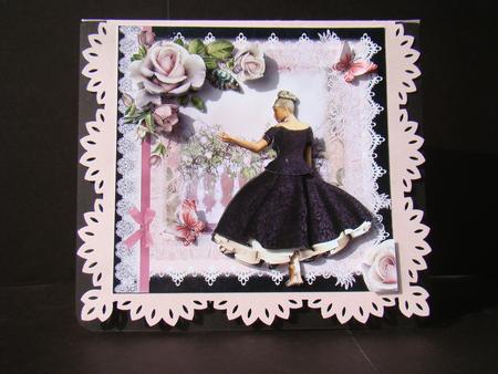 Black Lace and Pink Petticoats Card Front by Beverly Carmichael