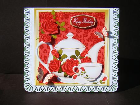 Tea Pot & Tea Cup with Red Roses 8x8 by Beverly Carmichael