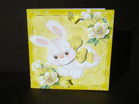 Cute White Bunny with Yellow Bow 8x8 by Beverly Carmichael