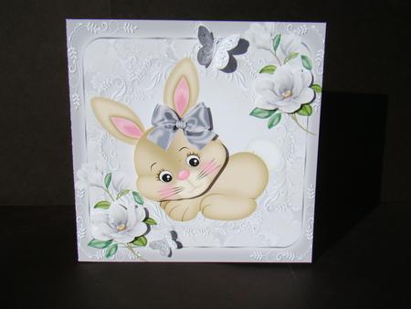 Cute Brown Bunny with Silver Bow 8x8 by Beverly Carmichael
