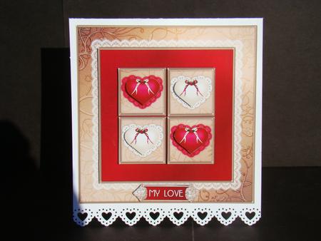 Lace Heart Square Stacker - Pink 1a - Card Front by Beverly Carmichael