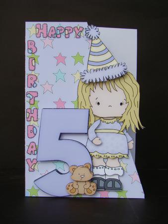Girls 5th Birthday Card Front and Decoupage by Beverly Carmichael
