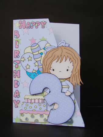 Girls 3rd Birthday Card Front and Decoupage by Beverly Carmichael