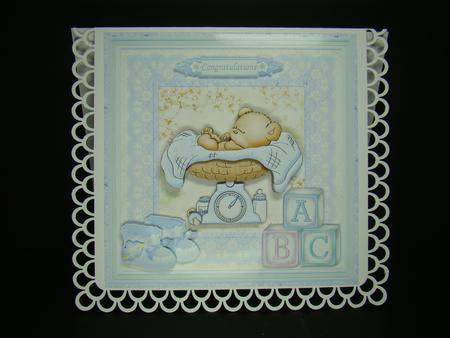 New Baby Boy Bear on Scales Mini Kit & Decoupage by Beverly Carmichael