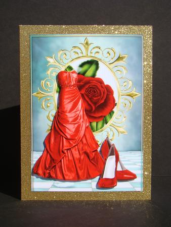 Red Gown with Red Rose, Shoes, & Champers by Beverly Carmichael
