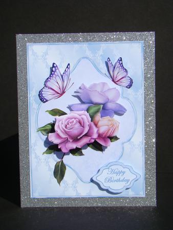Belle Epoque Roses on Blue Brocade by Beverly Carmichael
