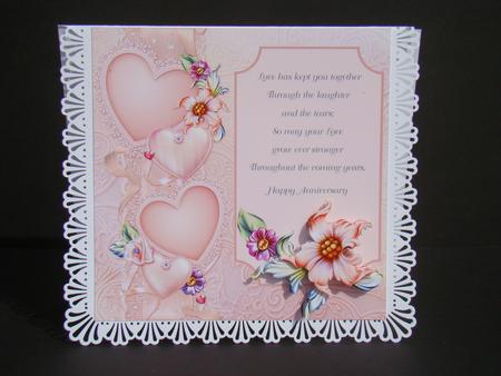 Anniversary Flowers & Hearts 8x8 Card Front by Beverly Carmichael