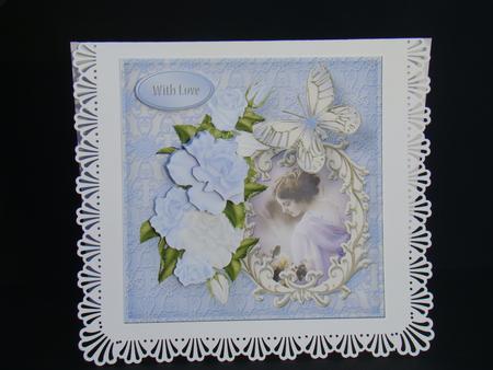 Portrait with Blue Roses Decoupage Card by Beverly Carmichael