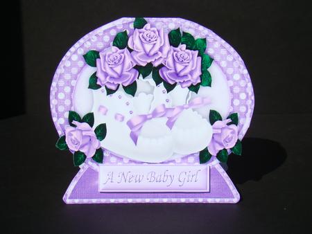 Baby Girls Bootee with Purple Roses Quick Card by Beverly Carmichael