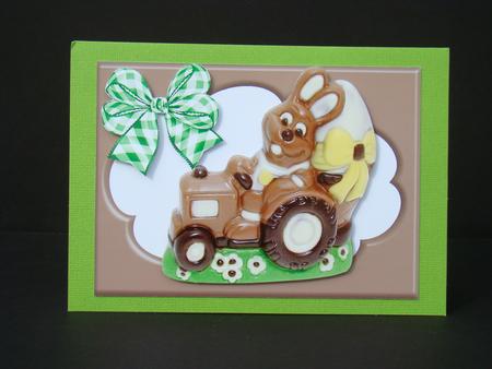 Chocolate Bunny in a Tractor in Choccy Frame by Beverly Carmichael