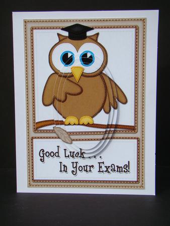 A5 Wise Owl Exam Good Luck Felties Oval Pyramage Topper by Beverly Carmichael