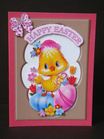 Little Yellow Chick in Chocolate Frame with Eggs by Beverly Carmichael