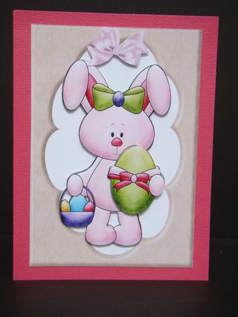 Pink Easter Bunny with Eggs in Chocolate Frame by Beverly Carmichael