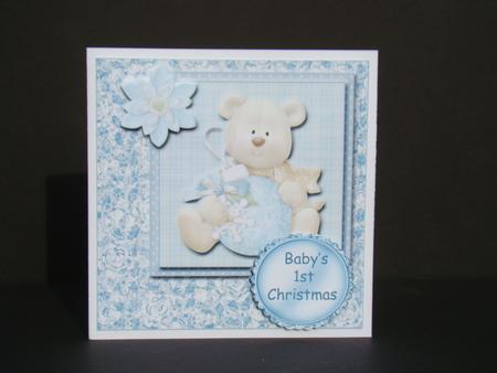 8x8 Baby Boys's First Christmas Card with Bear and Decoupage by Beverly Carmichael