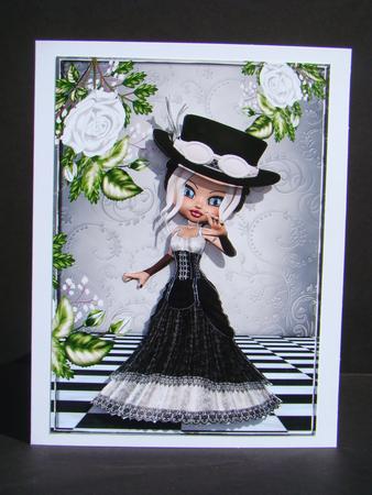 Steampuink Lady in Black Gown with Roses by Beverly Carmichael