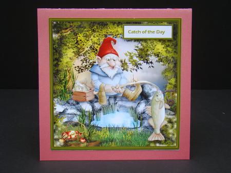 Gnome's Catch of the Day Card with Decoupage by Beverly Carmichael