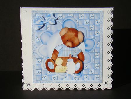 Teddy Bear with His Little Duck 8x8 by Beverly Carmichael
