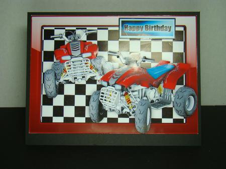 Red Quad Bikes in Glass Frame by Beverly Carmichael