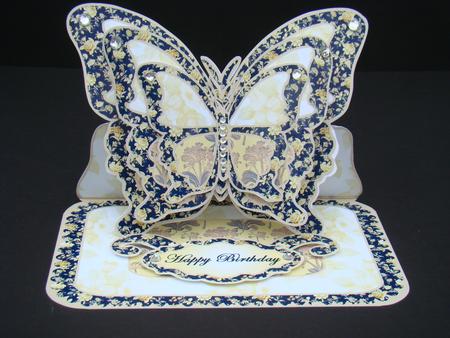 Layered Butterfly Easel - Yellow and Navy Patchwork by Beverly Carmichael