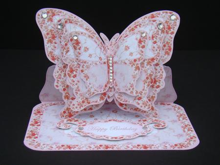Layered Butterfly Easel - Vintage Pink Floral Patchwork by Beverly Carmichael
