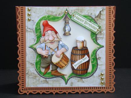 8x8 Birthday Beer Drummer Gnome Mini Kit by Beverly Carmichael