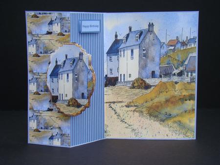 Whitby Fishing Village Fold Back Card by Beverly Carmichael