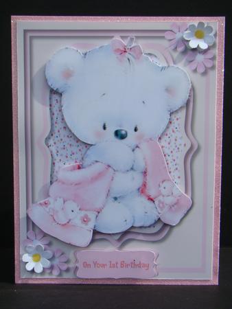 Lovely Fluffy Teddys 1st Birthday Pink by Beverly Carmichael