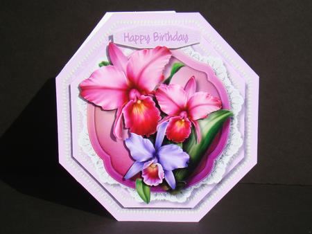 Stunning Octagonal Easal or Topper with Beautiful Orchids  by Beverly Carmichael