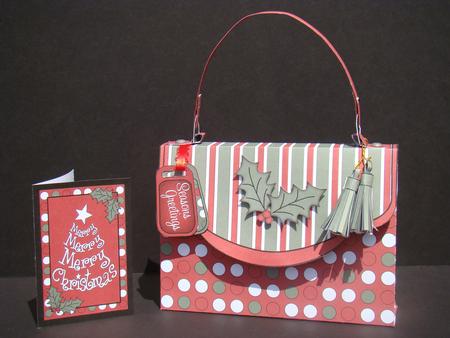 3D Spots Stripe & Holly Xmas Handbag Treat or Favour Box Kit by Beverly Carmichael