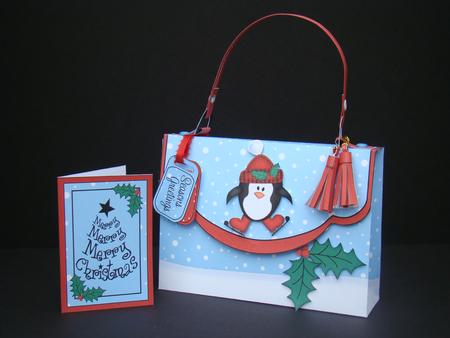 3D Skating Penguin Xmas Handbag Treat or Favour Box Kit by Beverly Carmichael
