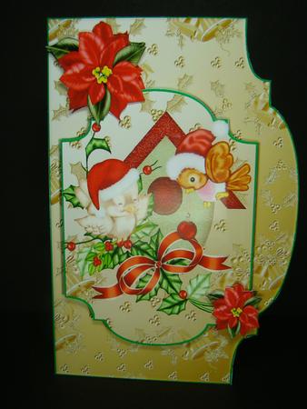 Lovely Robins in Bird House, Card with Topper by Beverly Carmichael
