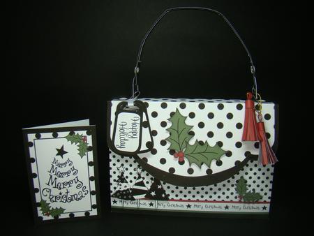 3D Dots Trees & Holly Xmas Handbag Treat or Favour Box Kit by Beverly Carmichael