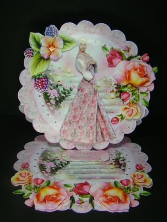 Medieval Pink Lady Scalloped Round Easel Card by Beverly Carmichael