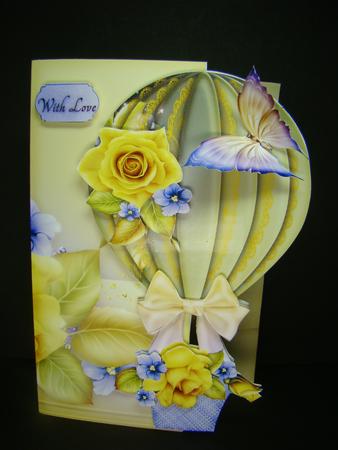 Hot Air Balloon Shape Card Yellow Rose by Beverly Carmichael