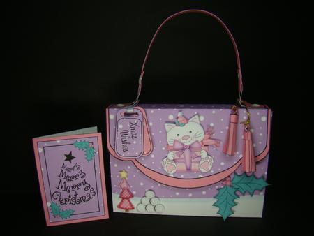 3D Xmas Cute Kitty Cat Handbag Treat or Favour Box Kit by Beverly Carmichael